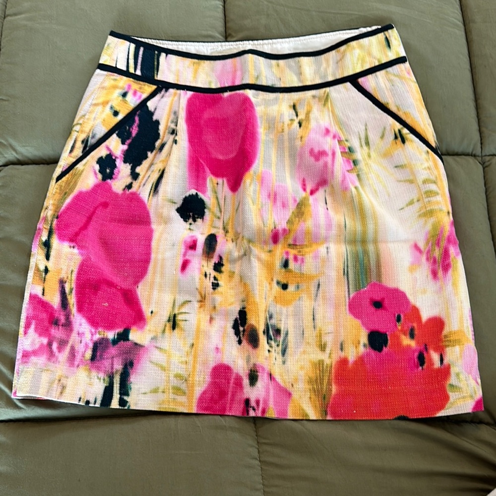 Anthropologie Pink and Yellow Mini Pencil Skirt